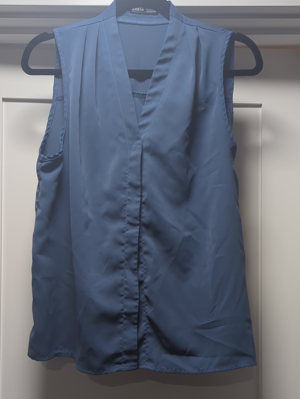 Shein Sleeveless V-Neck Slate Blue Shell Blouse